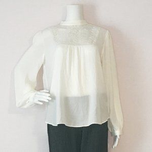 Express White Lace Keyhole Top